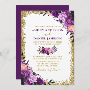 Invitation Mariage de Parties scintillant d'or floral moderne