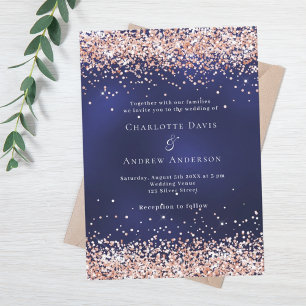 Invitation Mariage de parties scintillant d'or rose bleu mari