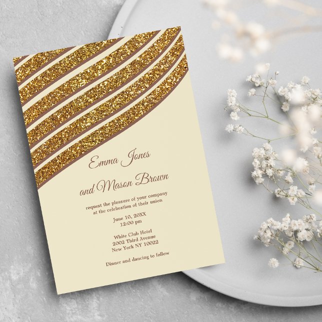 Invitation Mariage de parties scintillant en ivoire géométriq (Abstract geometrical ivory gold glitter Wedding)