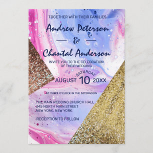 Invitation Mariage de Parties scintillant en marbre blanc ros