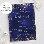 Invitation Mariage de parties scintillant en or bleu marine<br><div class="desc">Un arrière - plan bleu marine décoré de parties scintillant en faux or brille. La couleur bleue est inégale. Personnalisez et vos noms et détails.</div>