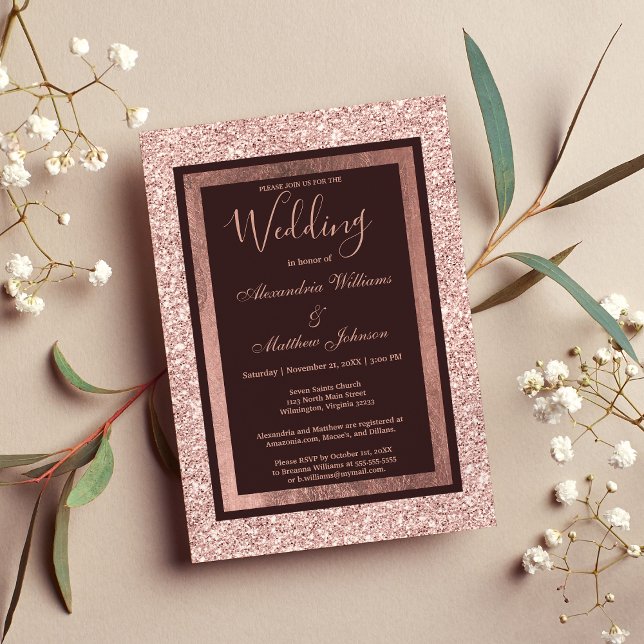 Invitation Mariage de parties scintillant en or bordeaux rose (Girly rose gold burgundy glitter Wedding Invitation )
