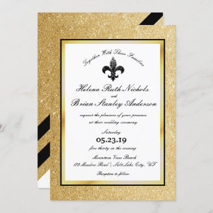 Invitation Mariage de Parties scintillant en or noir blanc Fl