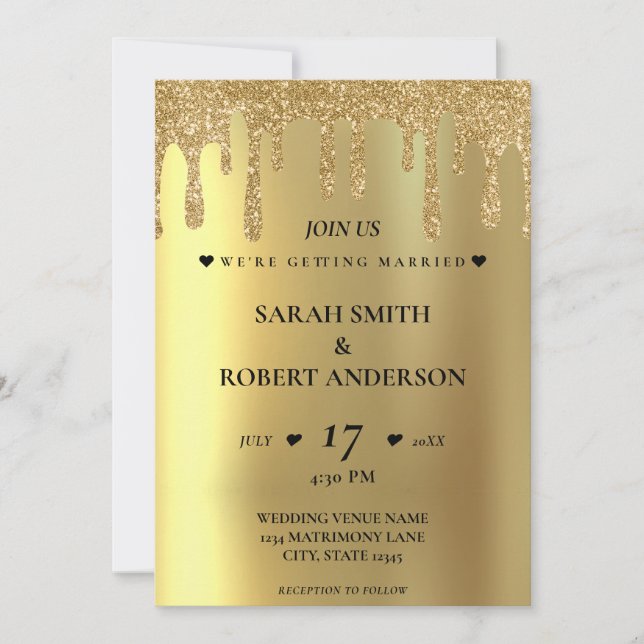 Invitation Mariage de Parties scintillant Gold (Devant)