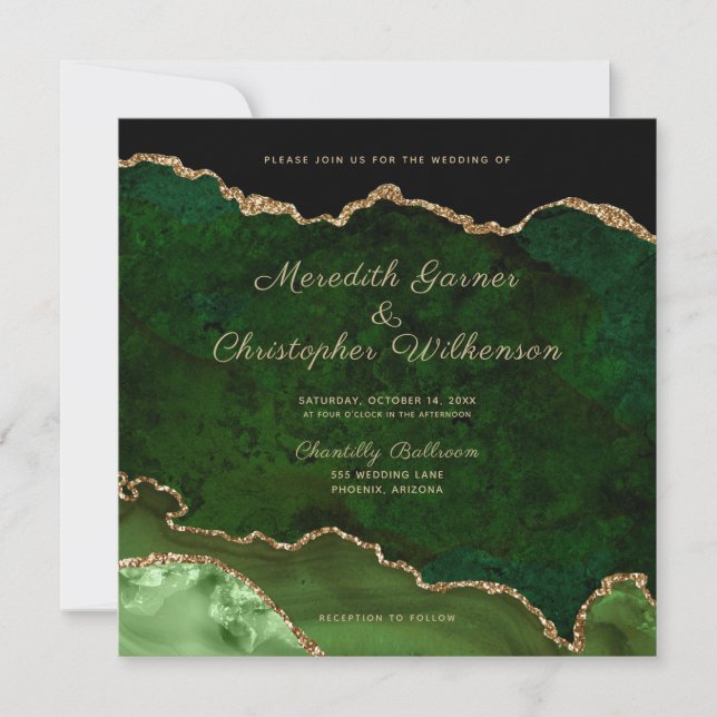 Invitation Mariage de Parties scintillant Gold Agate vert (Devant)