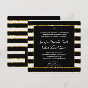 Invitation Mariage de Parties scintillant noir blanc et or