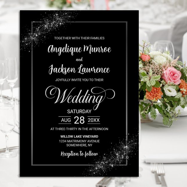 Invitation Mariage de Parties scintillant noir chic (Créateur téléchargé)