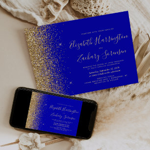 Invitation Mariage de Parties scintillant Royal Blue Gold