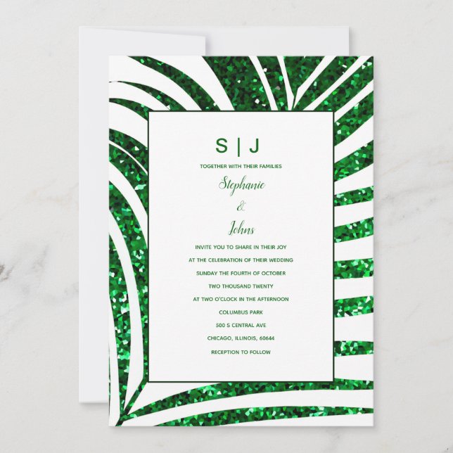 Invitation Mariage de Parties scintillant vert émeraude en fe (Devant)