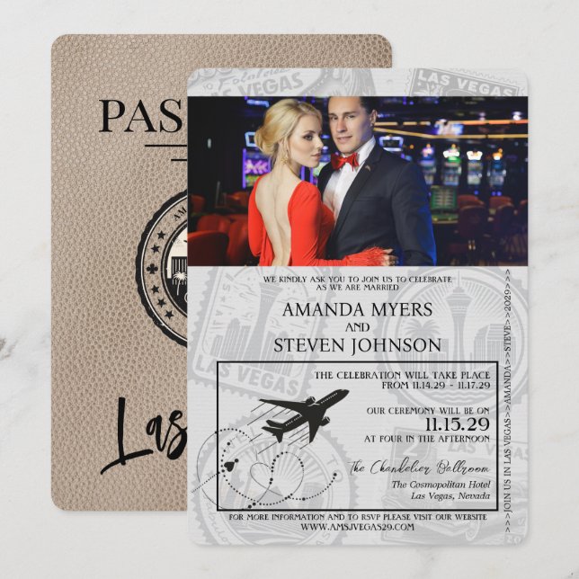 Invitation Mariage de passeport beige Las Vegas (Devant / Derrière)