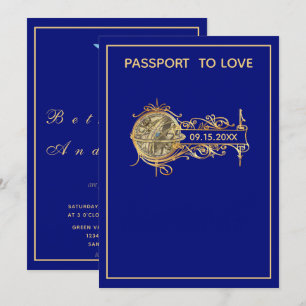Invitation Mariage de passeport bleu moderne