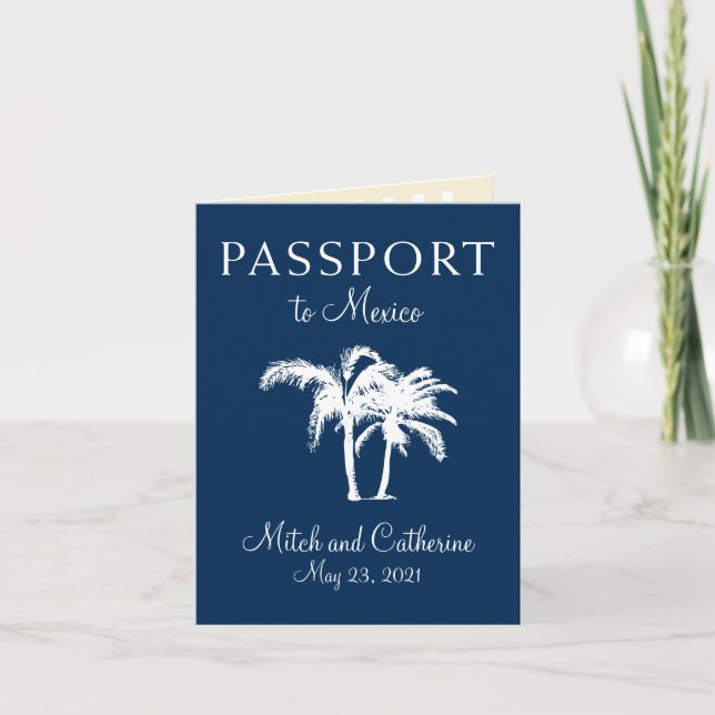 Invitation Mariage de passeport Cabo Mexico Navy Blue Palm Tr (Devant)
