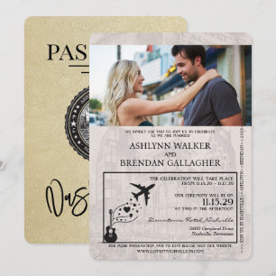 Invitation Mariage de passeport Champagne Gold Nashville