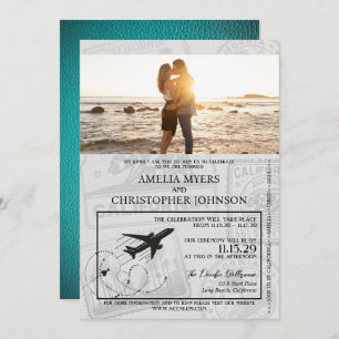 Invitation Mariage de passeport de Californie turquoise