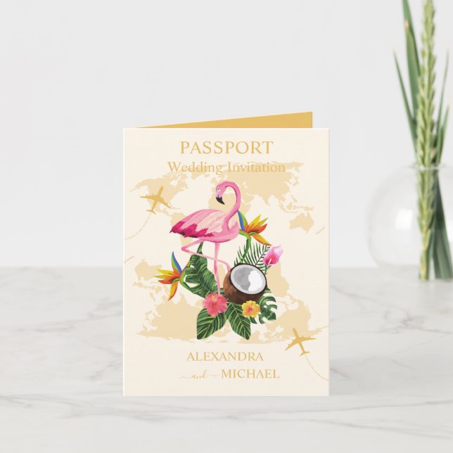 Invitation Mariage de passeport de destination Black et Gold  (Devant)