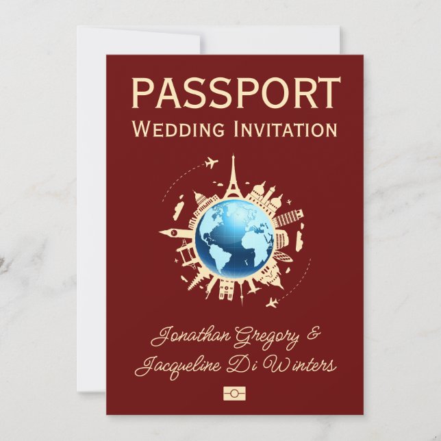 Invitation Mariage de passeport de destination Globe Fun pers (Devant)