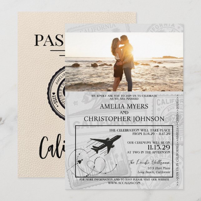 Invitation Mariage de passeport de la Californie d'Ivoire (Devant / Derrière)