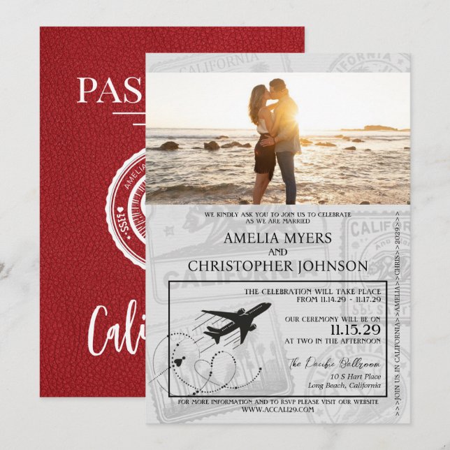 Invitation Mariage de passeport de la Californie rouge (Devant / Derrière)