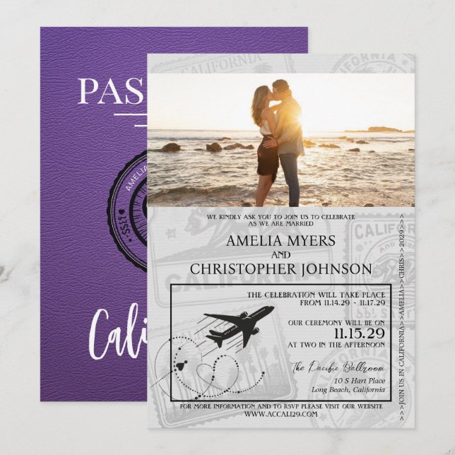 Invitation Mariage de passeport de la Californie violette (Devant / Derrière)