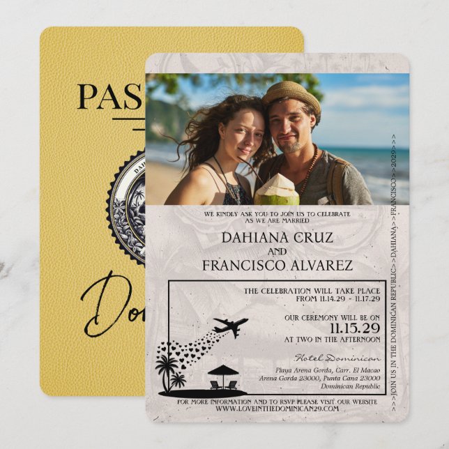 Invitation Mariage de passeport de la République Dominicaine  (Devant / Derrière)