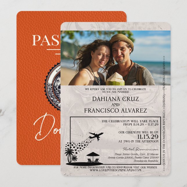 Invitation Mariage de passeport de la République Dominicaine  (Devant / Derrière)