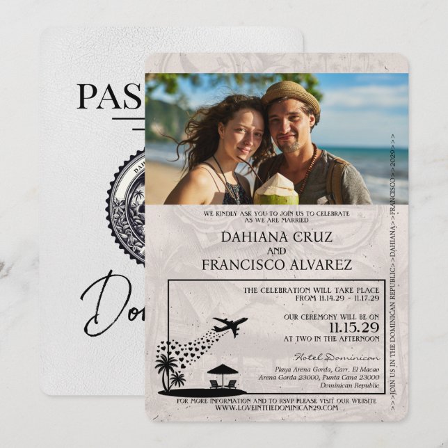 Invitation Mariage de passeport de la République dominicaine  (Devant / Derrière)