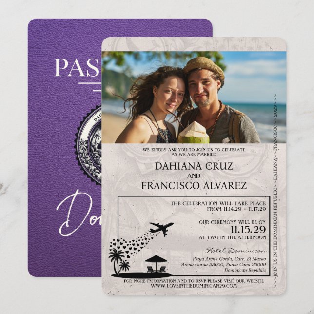 Invitation Mariage de passeport de République Dominicaine vio (Devant / Derrière)