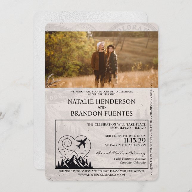 Invitation Mariage de passeport du Colorado blanc (Devant / Derrière)