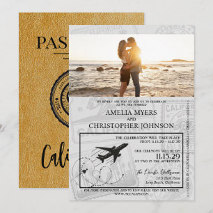 Invitation Mariage de passeport Gold California