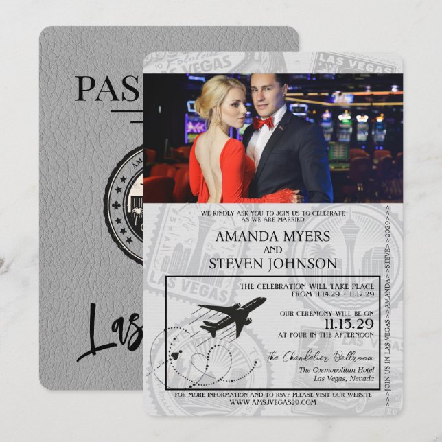 Invitation Mariage de passeport gris Las Vegas (Devant / Derrière)