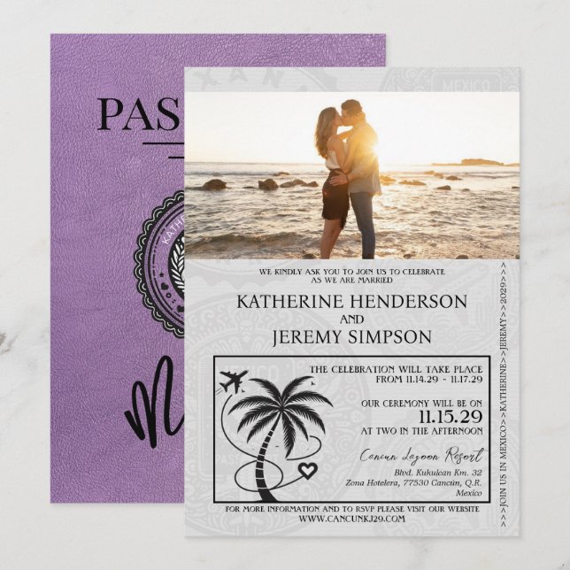 Invitation Mariage de passeport Lavender Mexique (Devant / Derrière)