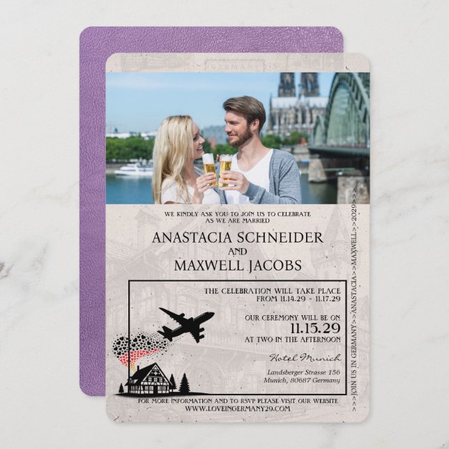 Invitation Mariage de passeport Lavender Purple Allemagne (Devant / Derrière)