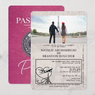 Invitation Mariage de passeport Magenta Pink Paris