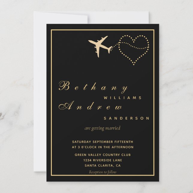 Invitation Mariage de passeport noir moderne (Dos)