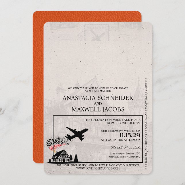 Invitation Mariage de passeport Orange Allemagne (Devant / Derrière)