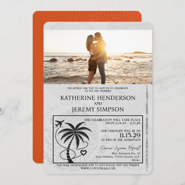 Invitation Mariage de passeport Orange Cancun (Devant / Derrière)