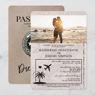 Invitation Mariage de passeport Porto Rico beige