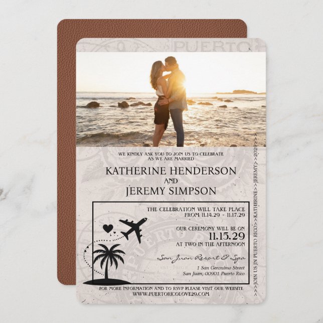 Invitation Mariage de passeport Porto Rico Brown (Devant / Derrière)