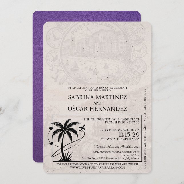 Invitation Mariage de passeport Purple Puerta Vallarta (Devant / Derrière)