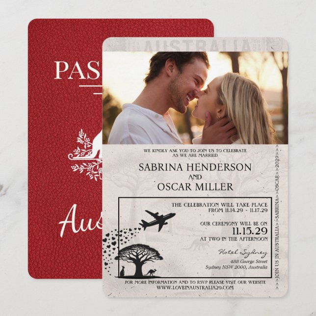 Invitation Mariage de passeport Red Australia (Devant / Derrière)