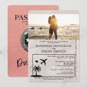 Invitation Mariage de passeport rose Gold Porto Rico