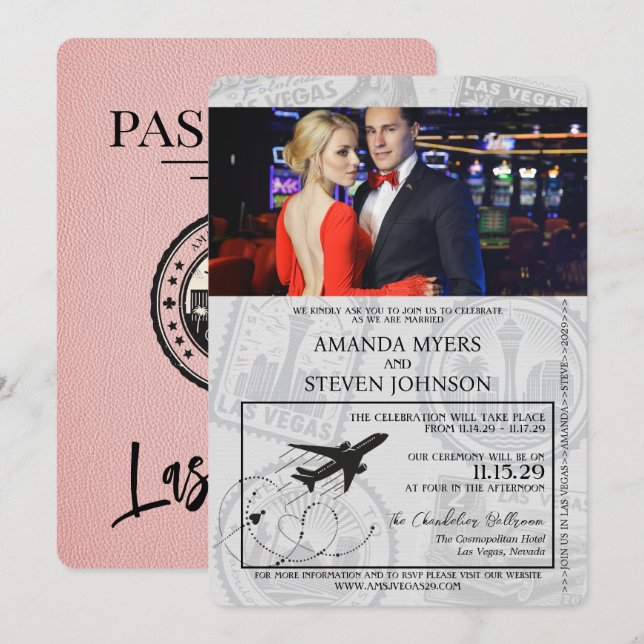 Invitation Mariage de passeport rose Las Vegas (Devant / Derrière)