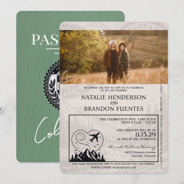 Invitation Mariage de passeport Sage Green Colorado (Devant / Derrière)
