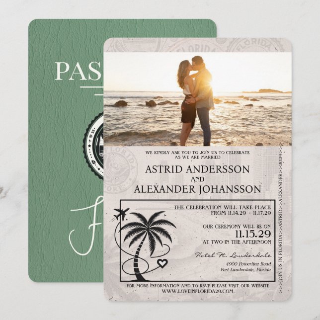 Invitation Mariage de passeport Sage Green Florida (Devant / Derrière)