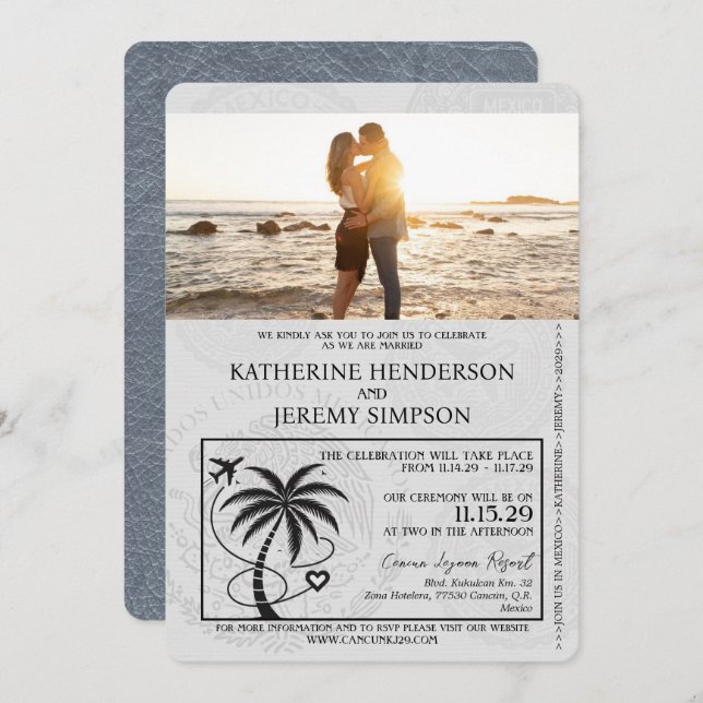 Invitation Mariage de passeport Silver Cancun (Devant / Derrière)