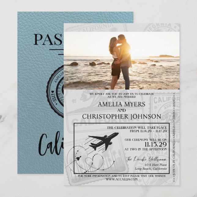 Invitation Mariage de passeport Slate Blue California (Devant / Derrière)