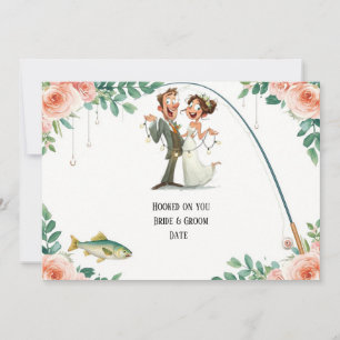 Invitation Mariage de passionné de pêche avec canne et fleurs