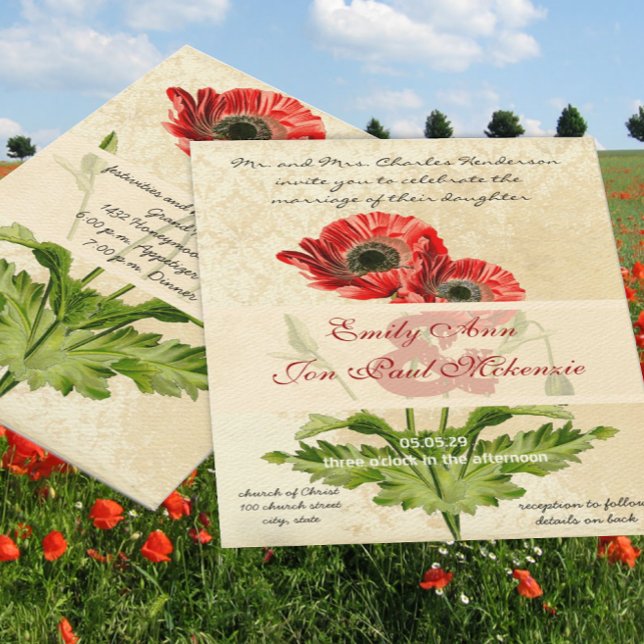 Invitation Mariage de pavot botanique en Damas (Créateur téléchargé)
