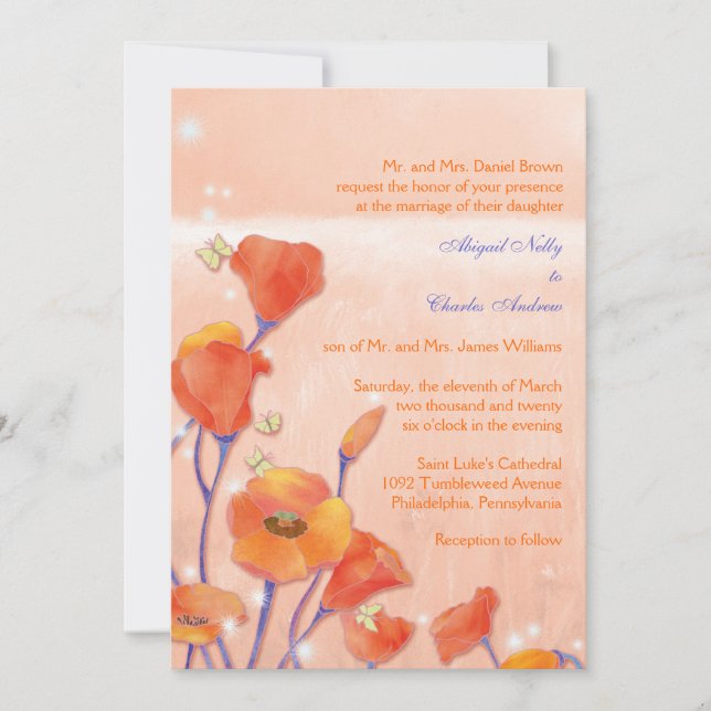 Invitation Mariage de pavot rouge doux (Devant)
