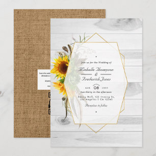 Invitation Mariage de pays de tournesol rustique avec QR Code